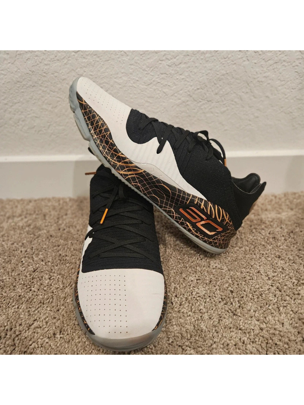 Under Armour Curry 4 Low TB NBA Combine Black White Gold Men’s Size 14
